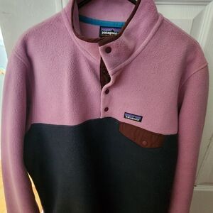 Patagonia Women's Pink and Navy Synchilla Snap Fleece Pullover